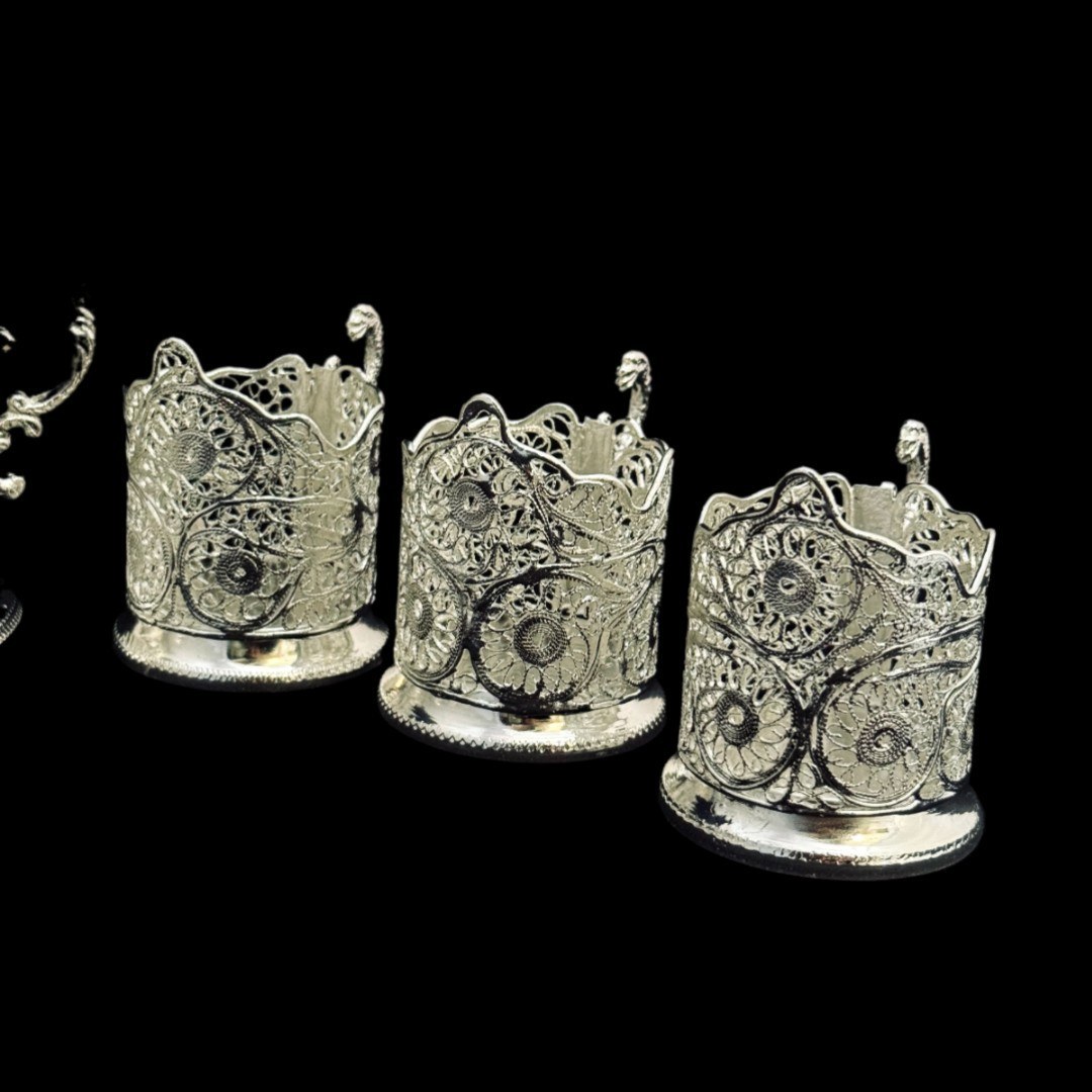 ظروف ملیله کاری ست چای خوری لیوان و قندان