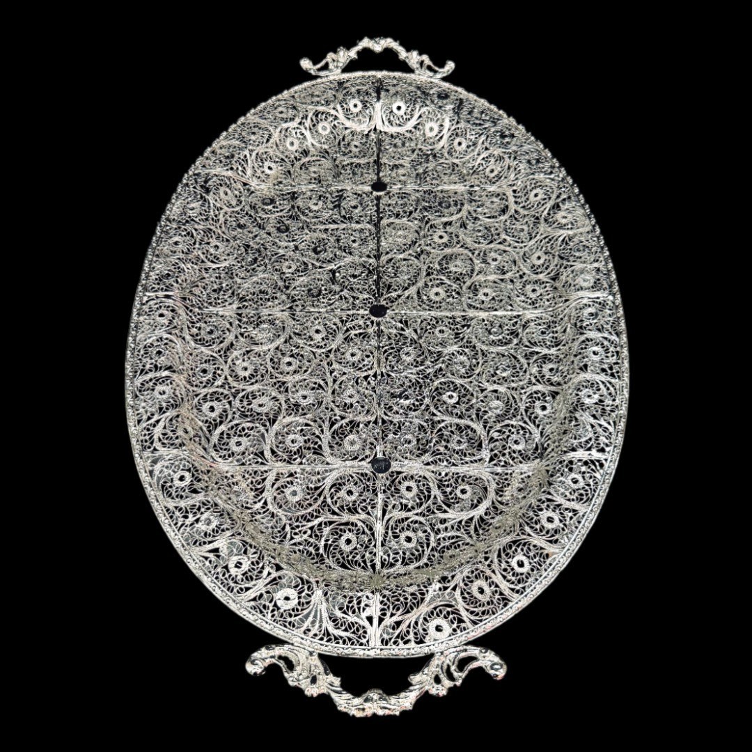 ظروف ملیله کاری سینی بیضی بزرگ