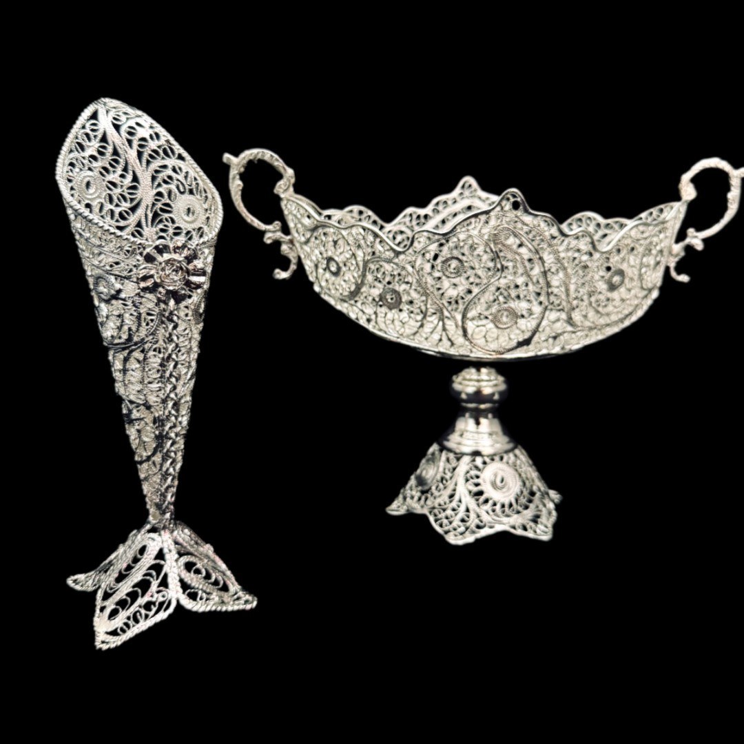 ظروف ملیله کاری کشکول شماره 1 و گلدان حرمی