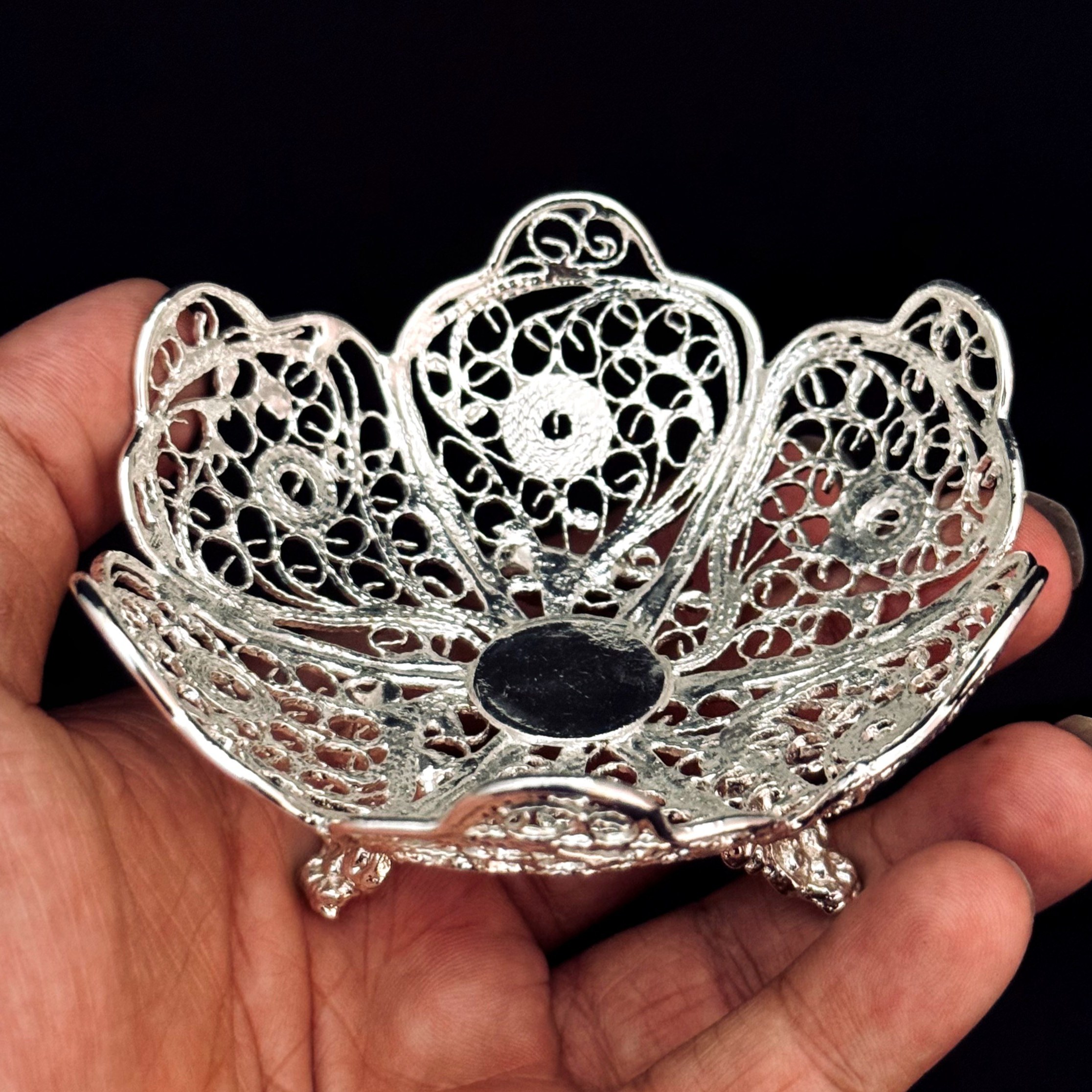 ظروف ملیله کاری شیرینی خوری 6 ضلعی پایه کوتاه نوک تیز