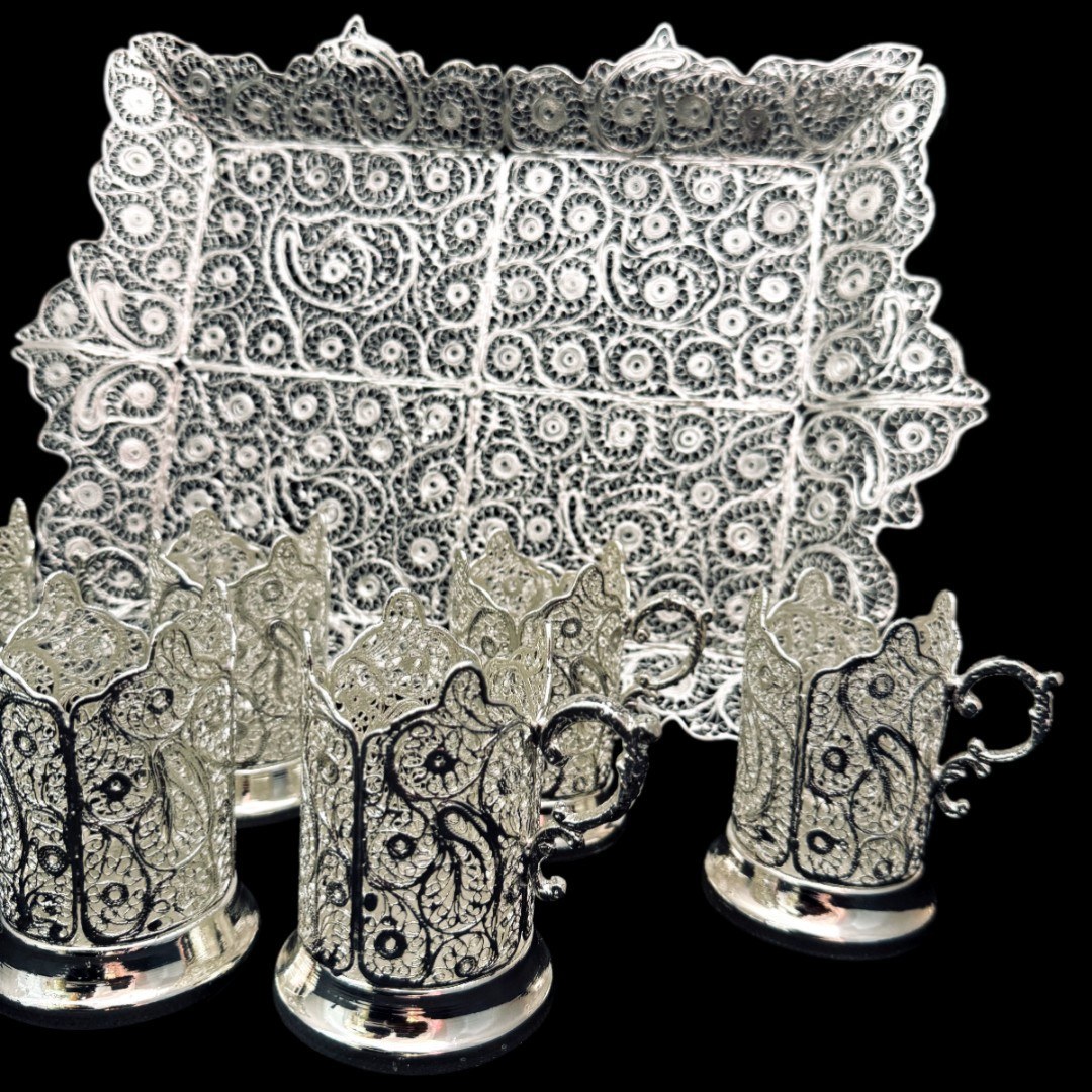 ظروف ملیله کاری ست پذیرایی چای خوری 12