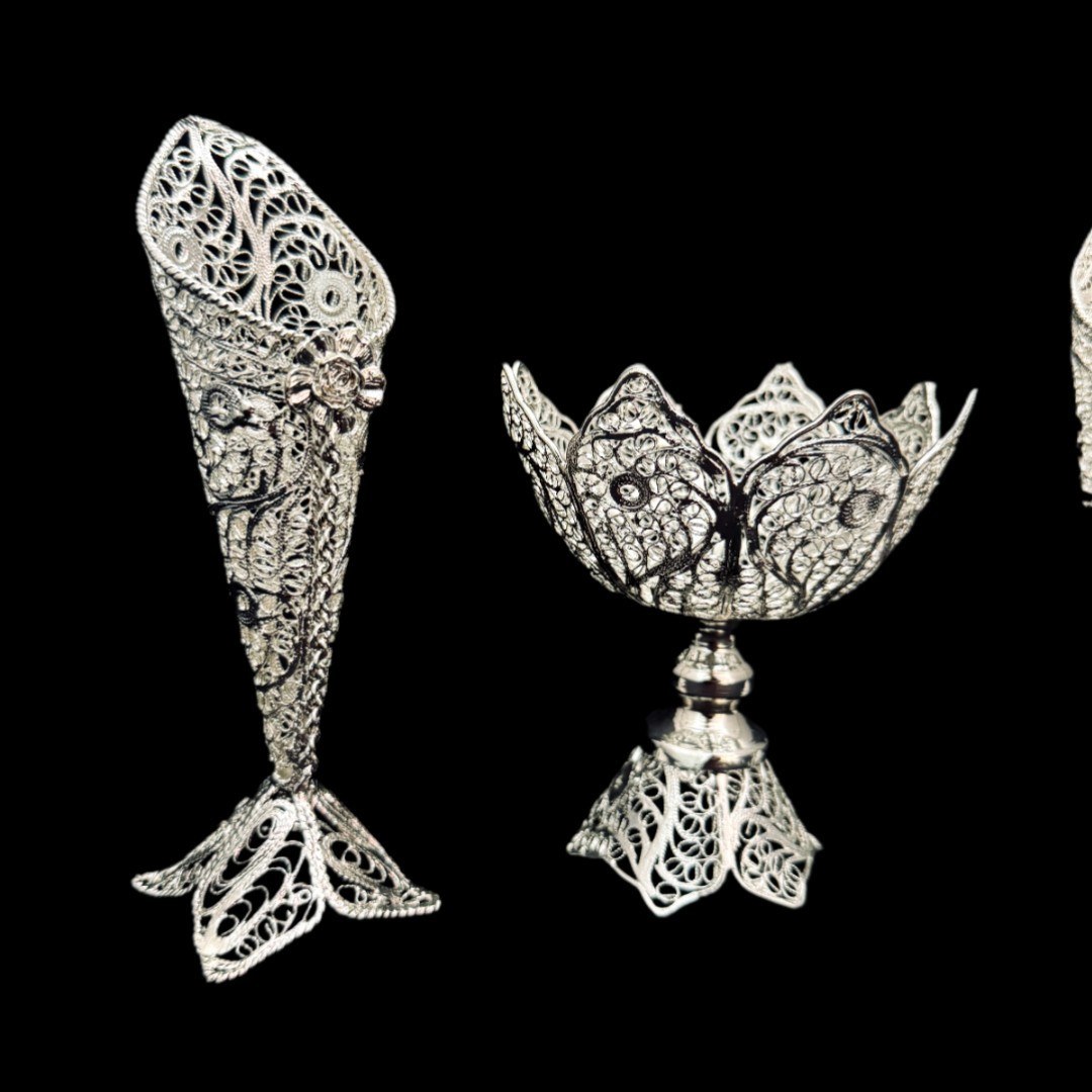 پک صنایع دستی ظروف ملیله کاری گلدان و آجیل خوری