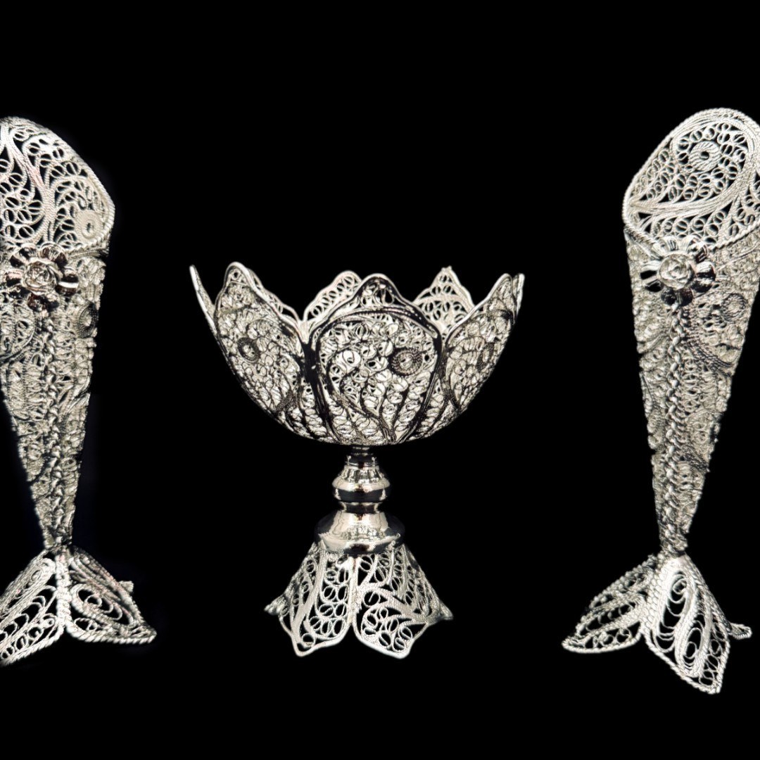 پک صنایع دستی ظروف ملیله کاری گلدان و آجیل خوری