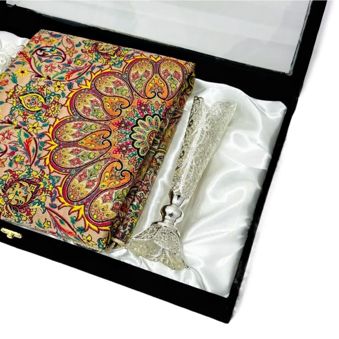 پک هدیه صنایع دستی ملیله کاری گلدان مدادی و ترمه