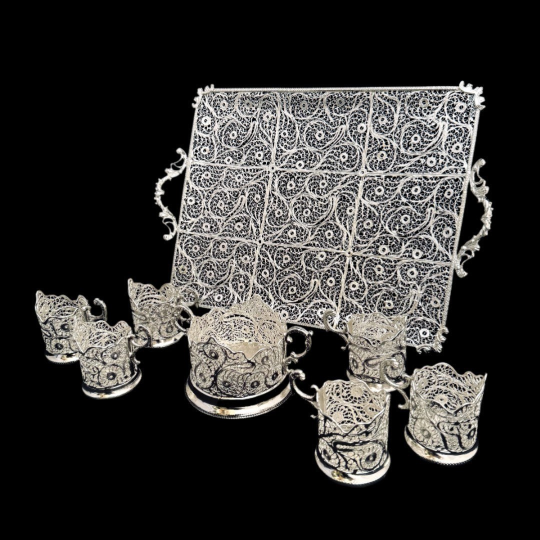 ظروف ملیله کاری ست پذیرایی چای خوری