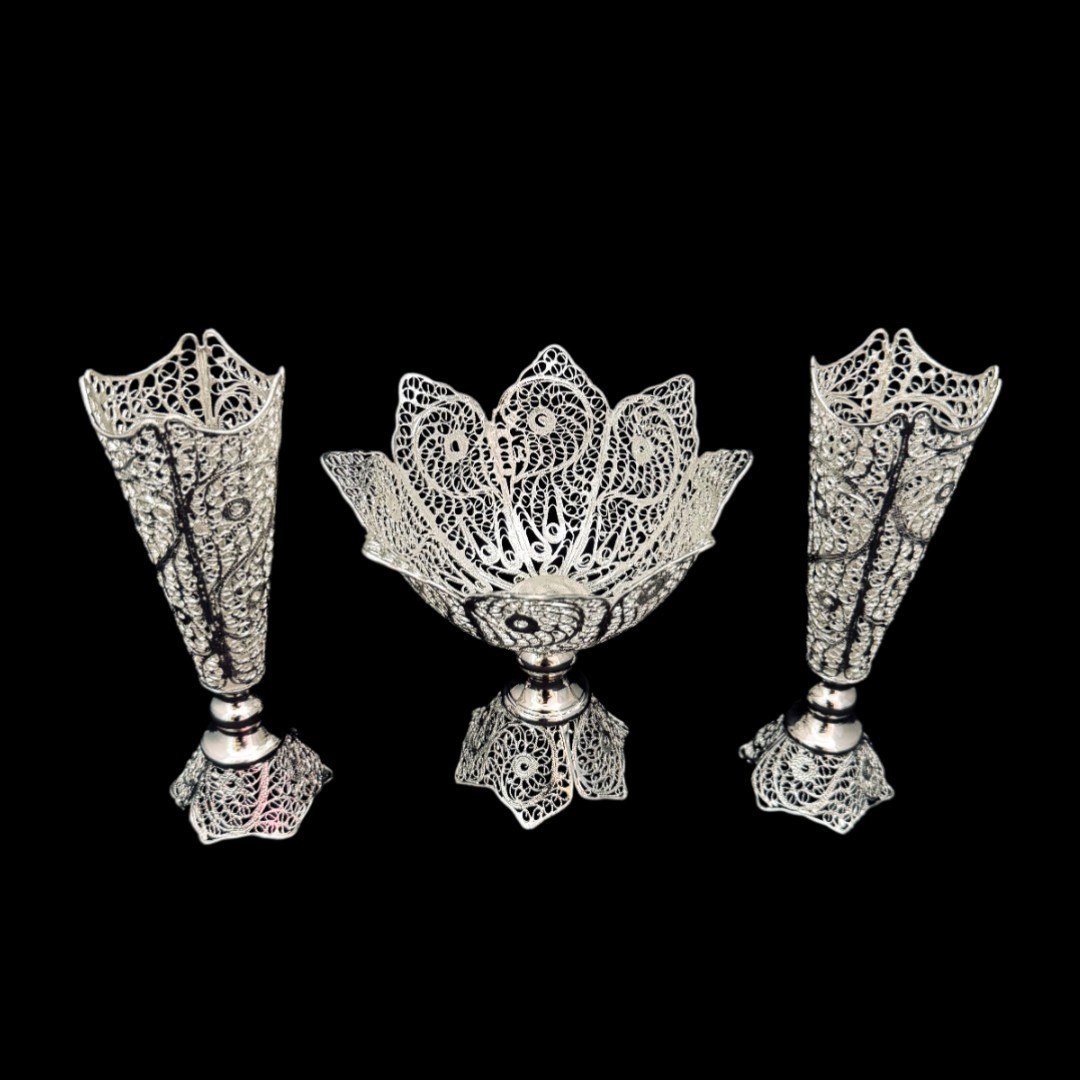 ظروف ملیله کاری کاسه شماره 1 و گلدان تنه خمری