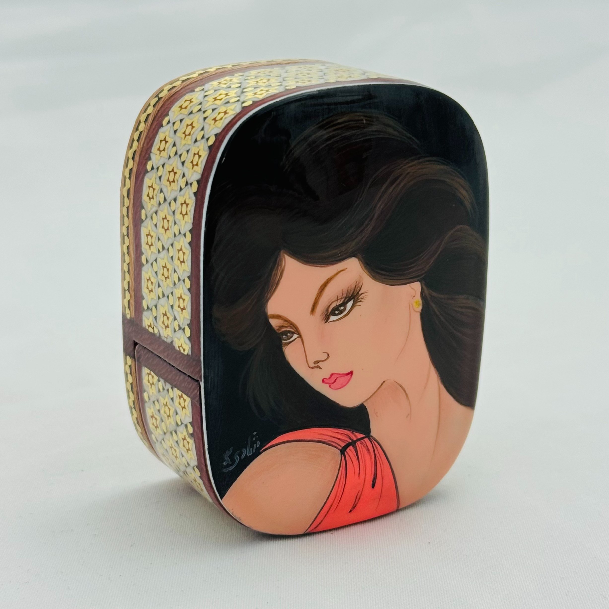 جعبه خاتم کاری کبریتی طرح رخ مدل 3