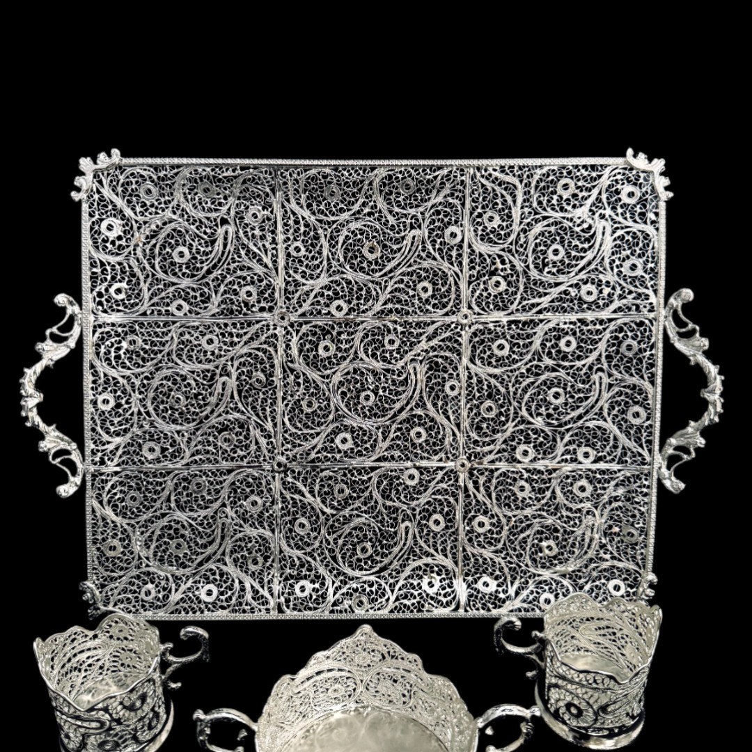 ظروف ملیله کاری ست پذیرایی چای خوری