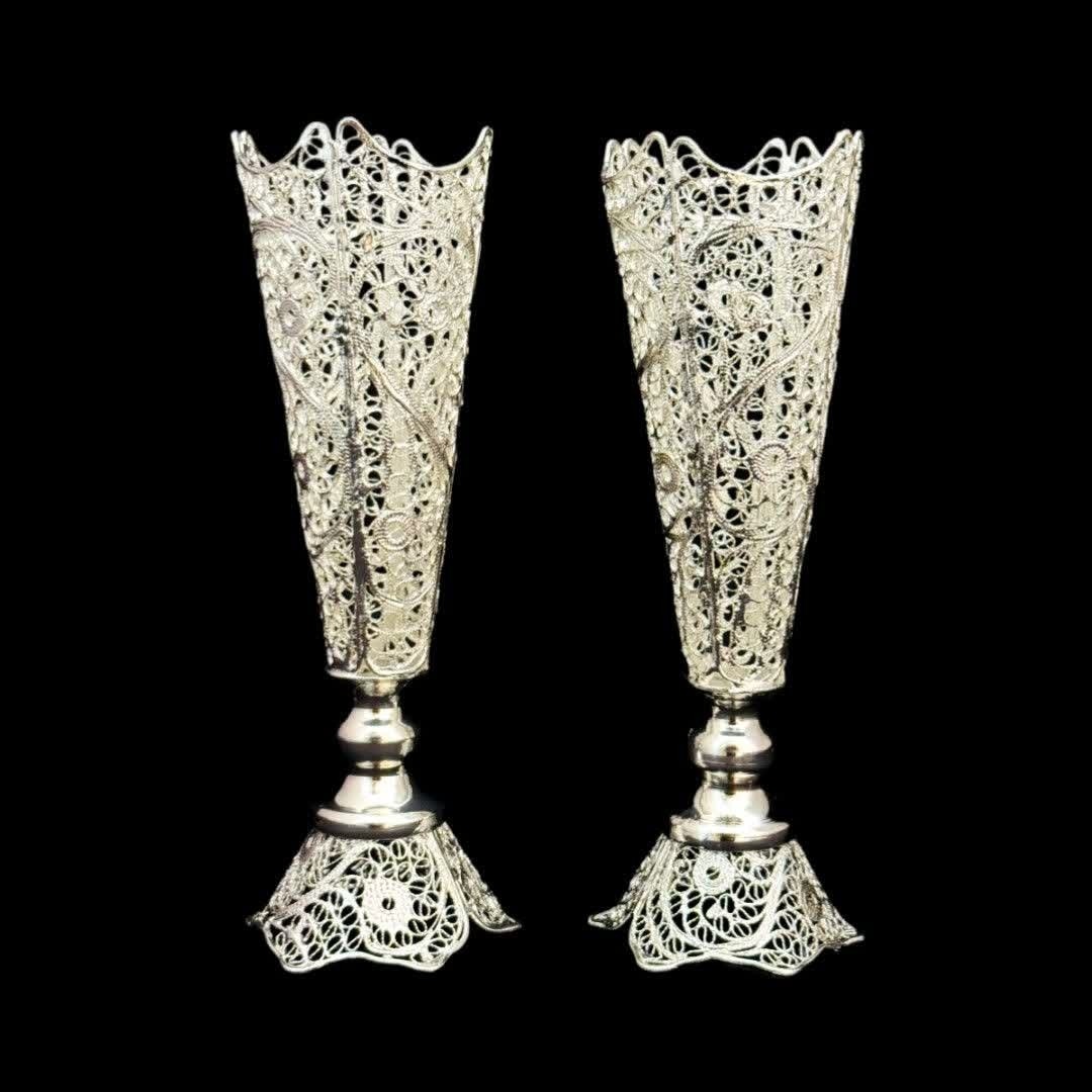 گلدان ملیله کاری با آبکاری نقره پک دو عددی به همراه باکس هدیه (خرید مستقیم و بدون واسطه از تولیدی)