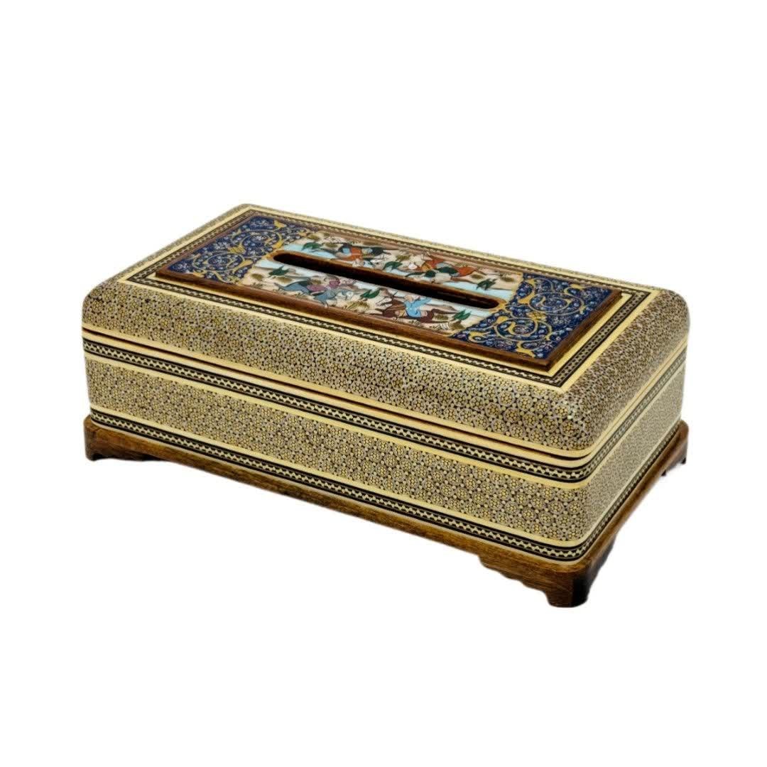 جعبه دستمال خاتم کاری مدل شیشی شکار