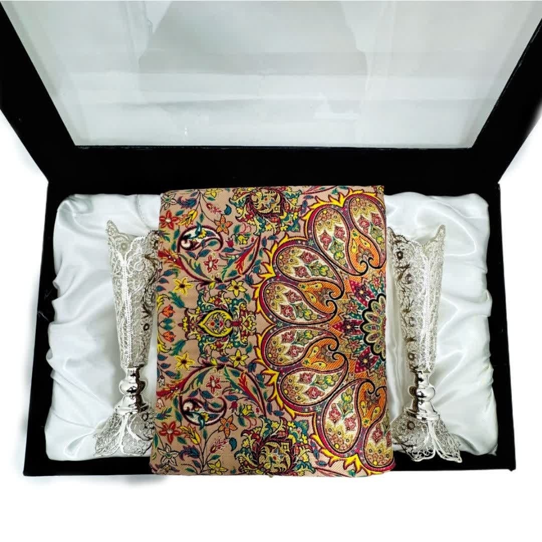 پک هدیه صنایع دستی ملیله کاری گلدان مدادی و ترمه