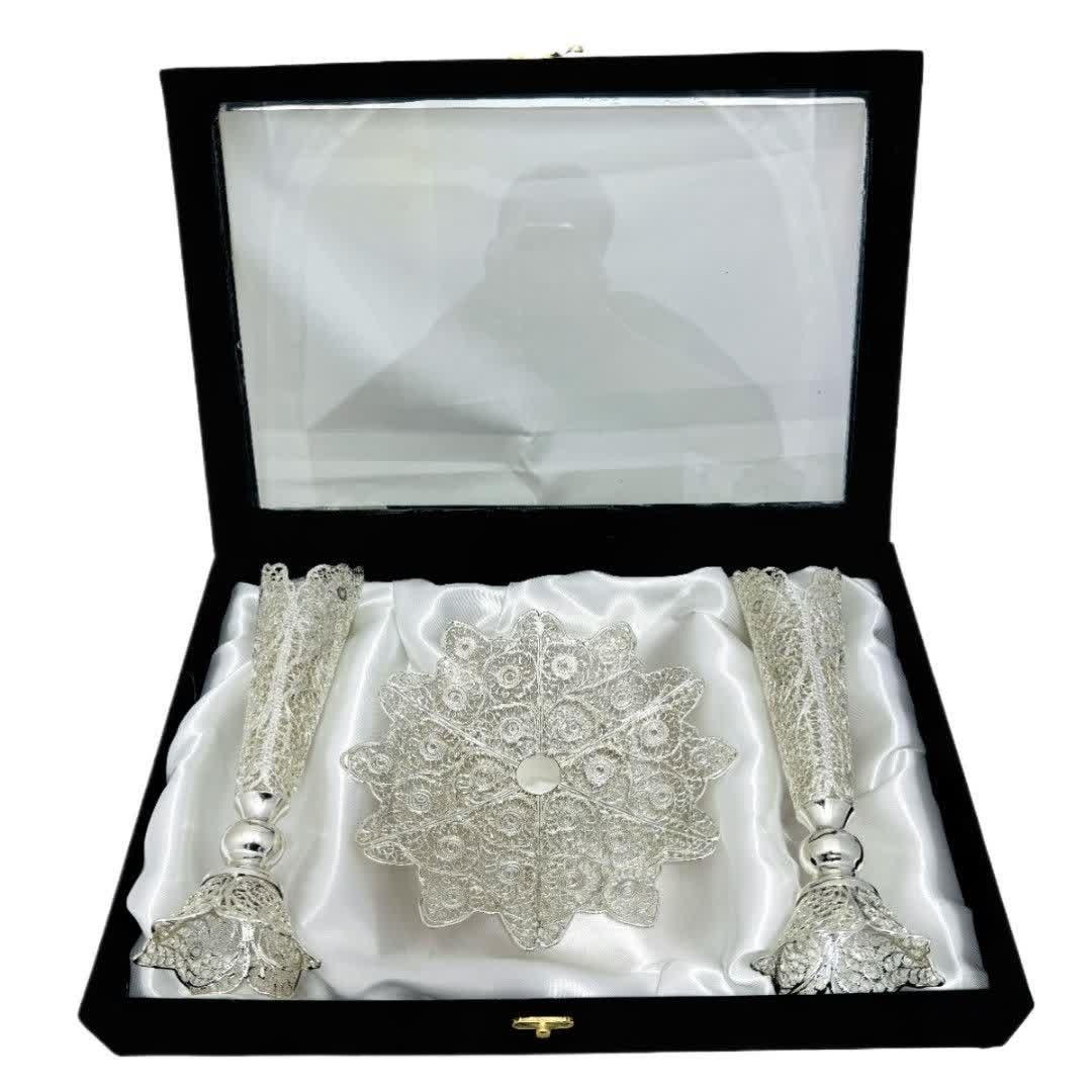 پک هدیه صنایع دستی شیرینی خوری خیاری و گلدان ملیله کاری