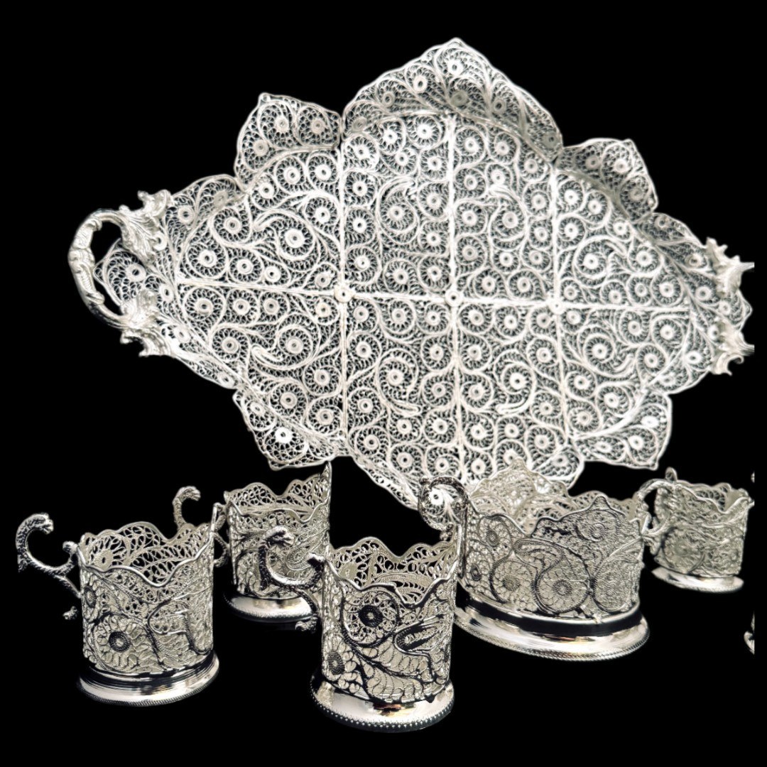 ظروف ملیله کاری ست پذیرایی چای خوری 4