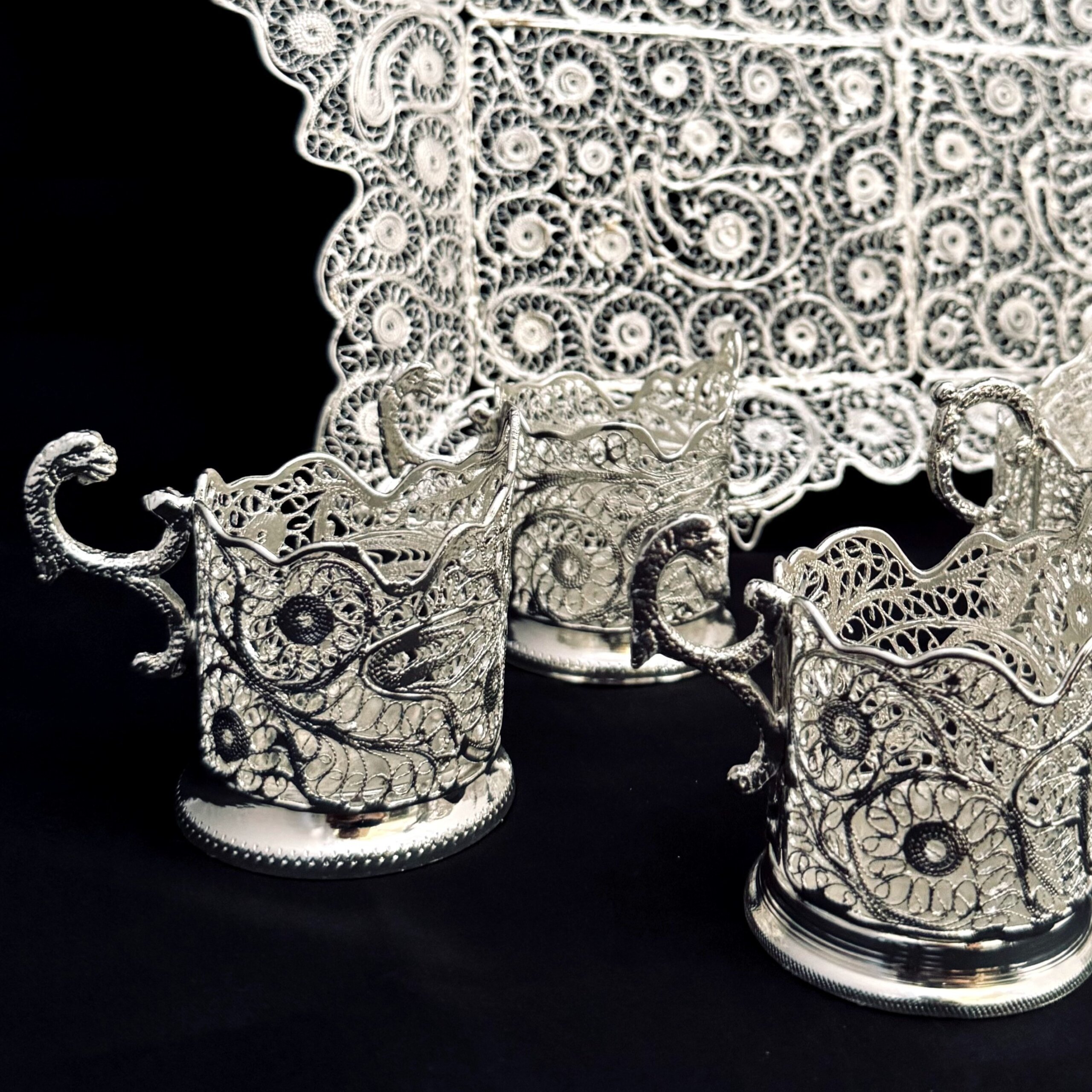 ظروف ملیله کاری ست پذیرایی چای خوری 3