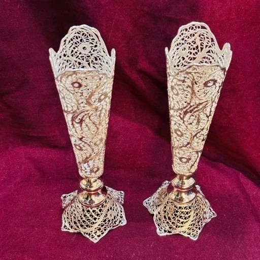 ست هدیه ملیله کاری شیرینی خوری پایه کوتاه و گلدان