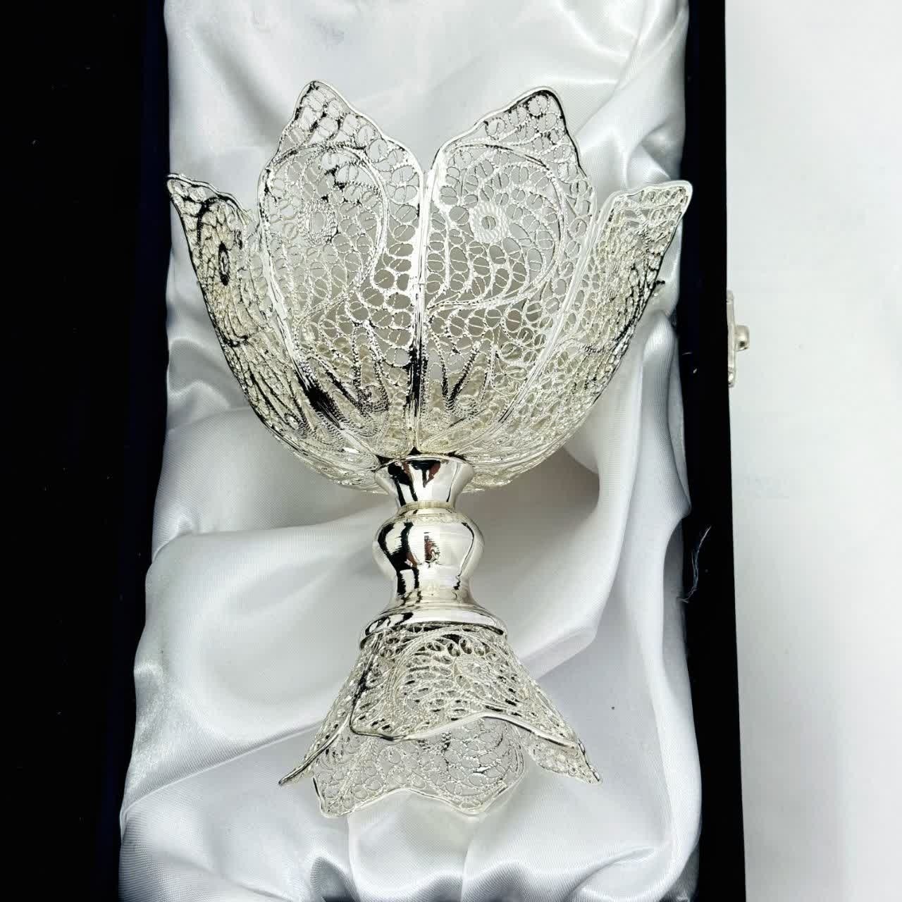 ست هدیه ظروف نقره ملیله کاری آجیل خوری گیلاسی سایز 1