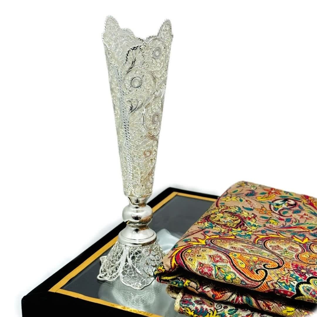 پک هدیه صنایع دستی ملیله کاری گلدان مدادی و ترمه