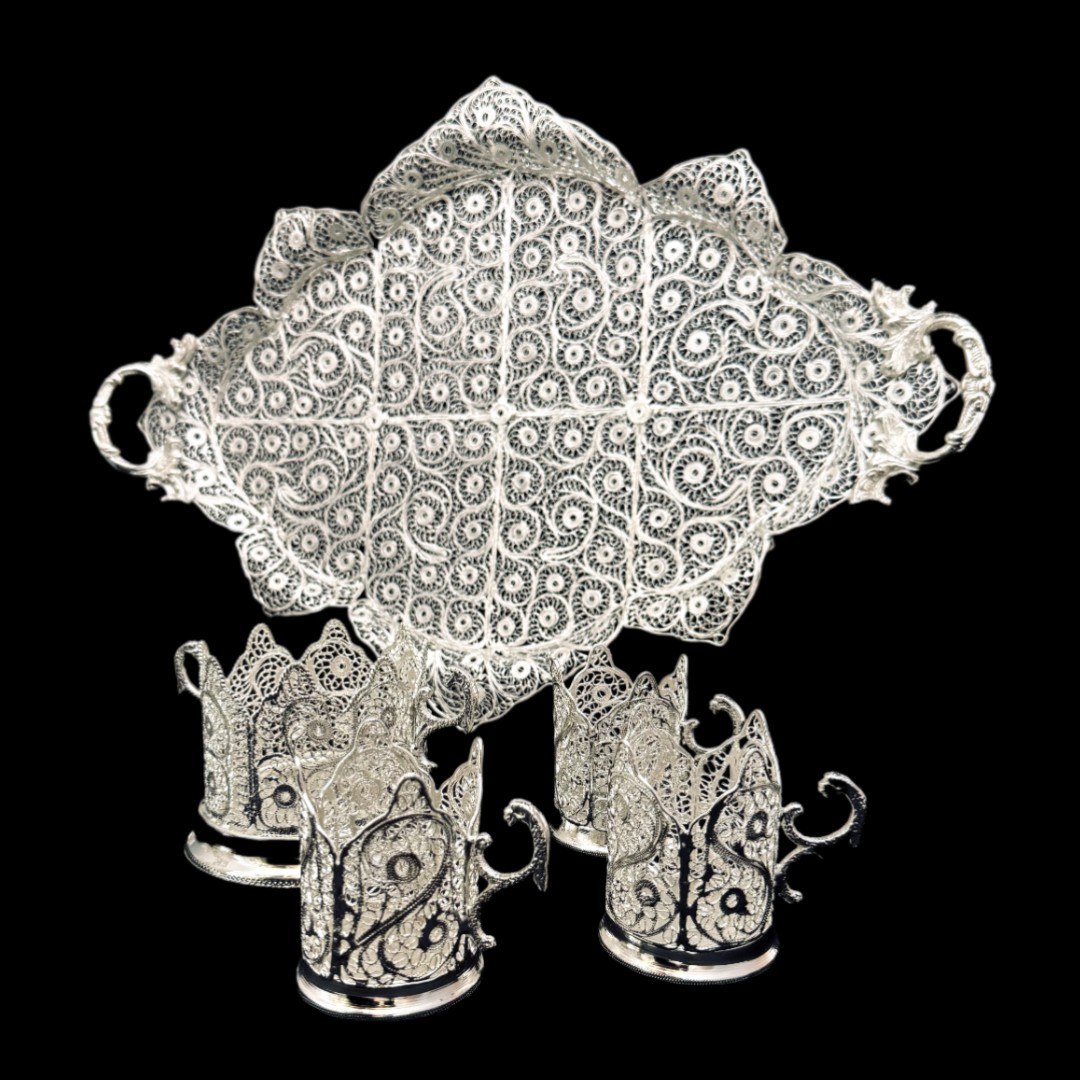 ظروف ملیله کاری ست پذیرایی چای خوری 6