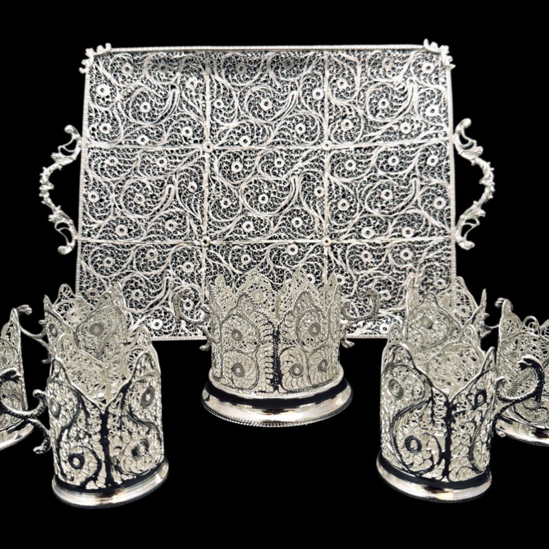 ظروف ملیله کاری ست پذیرایی چای خوری 7