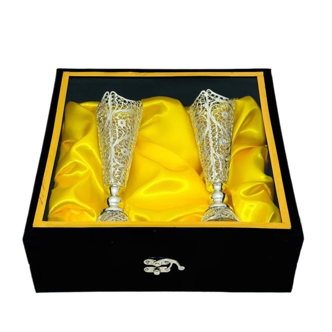 گلدان ملیله کاری با آبکاری نقره پک دو عددی به همراه باکس هدیه (خرید مستقیم و بدون واسطه از تولیدی)