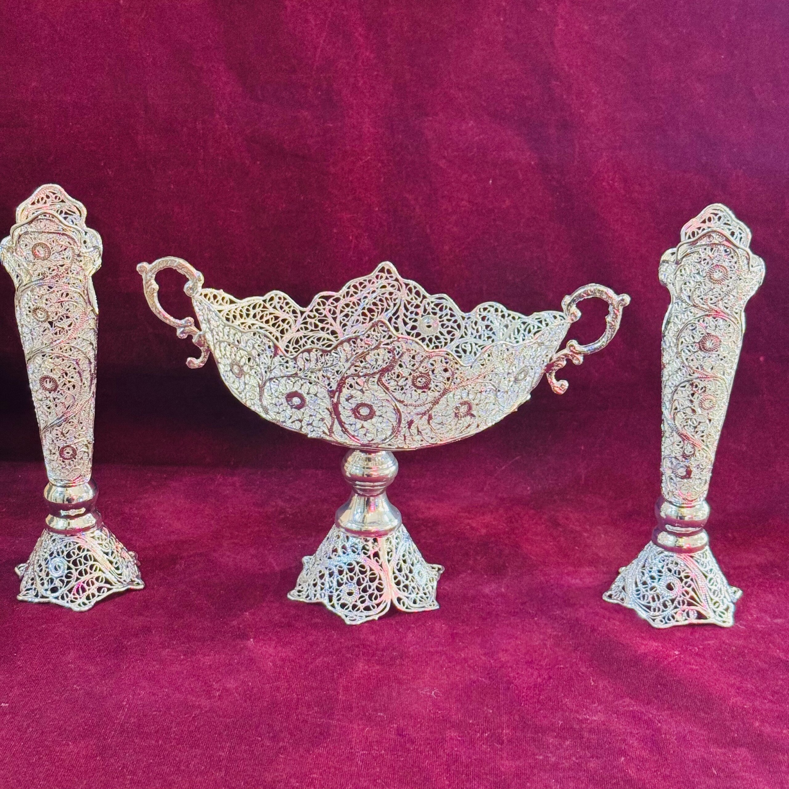 ظروف ملیله کاری کشکول با جعبه مخمل هدیه