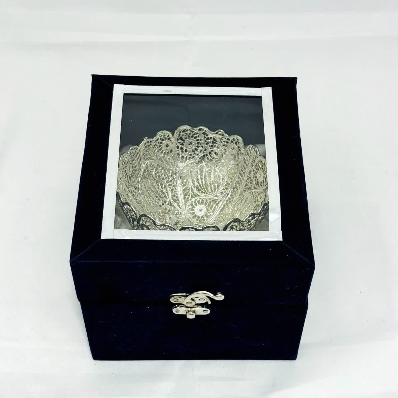 قندان نقره ملیله کاری به همراه جعبه هدیه