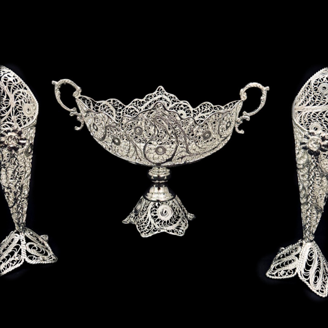 ظروف ملیله کاری کشکول شماره 1 و گلدان حرمی