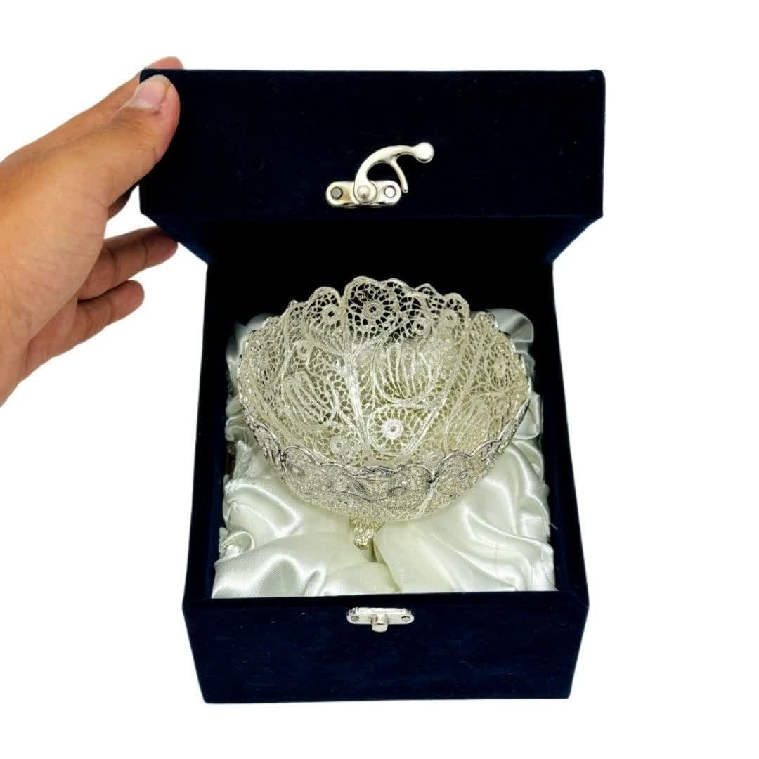 قندان نقره ملیله کاری به همراه جعبه هدیه