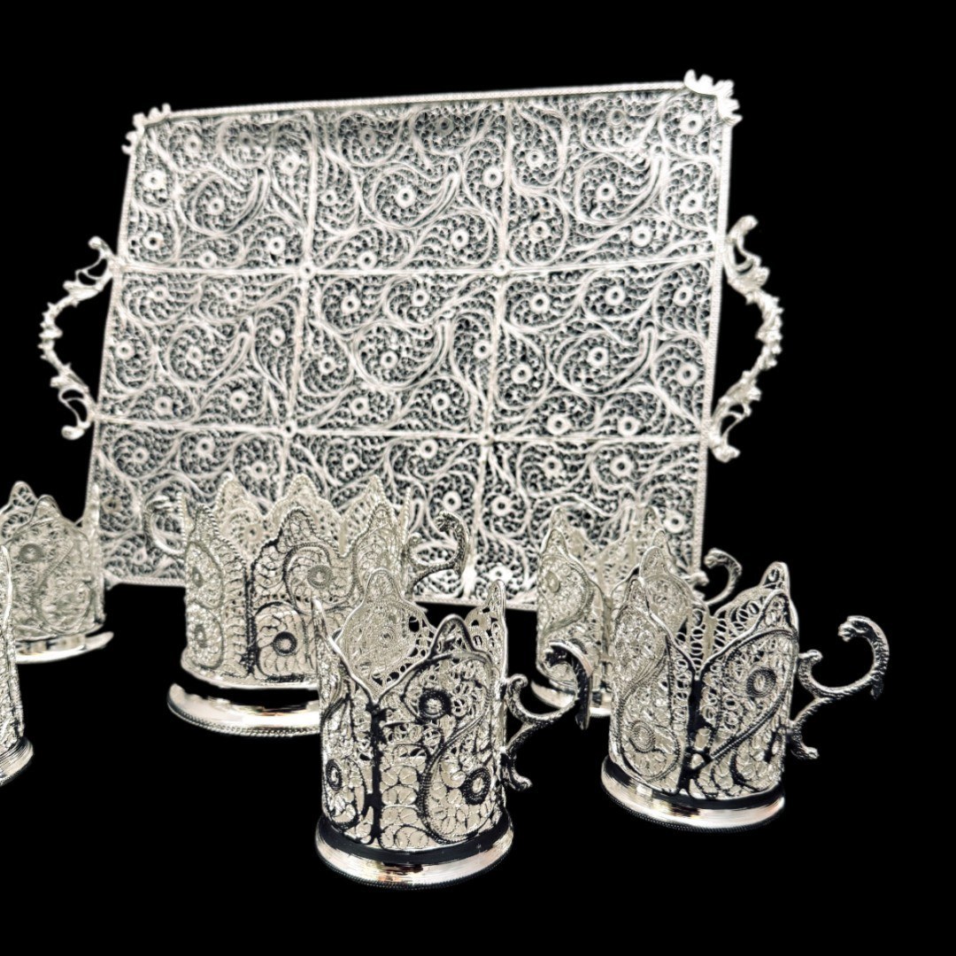 ظروف ملیله کاری ست پذیرایی چای خوری 7