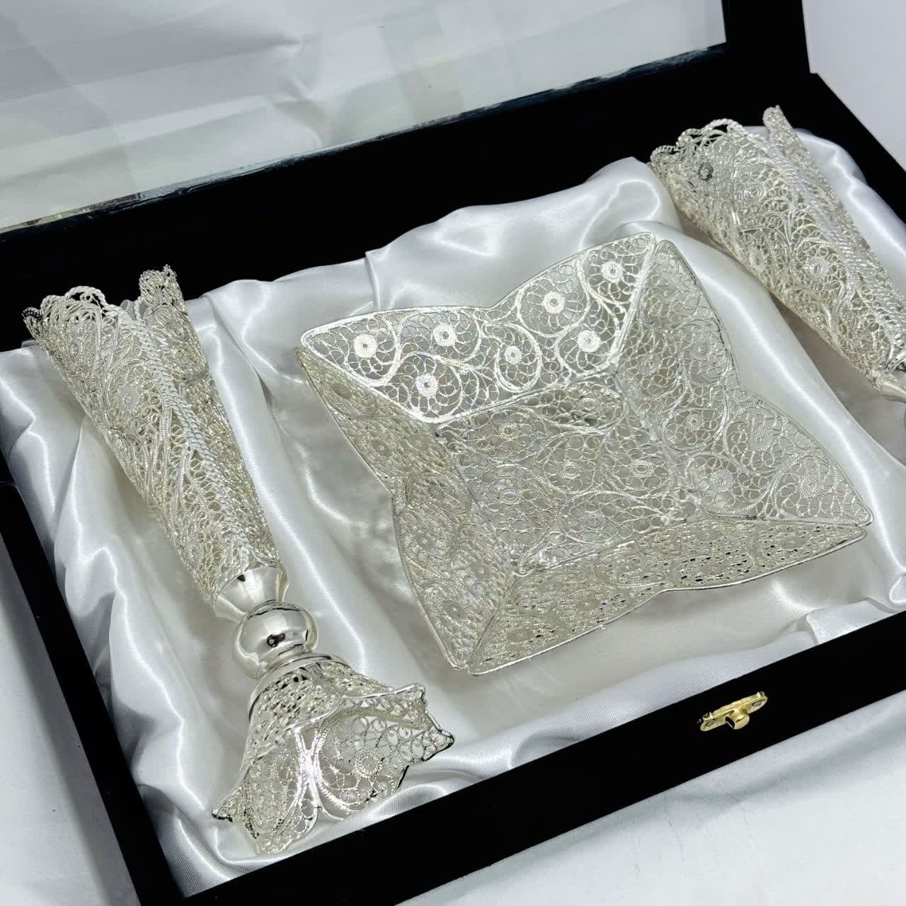 ست هدیه ملیله کاری شیرینی خوری پایه کوتاه و گلدان