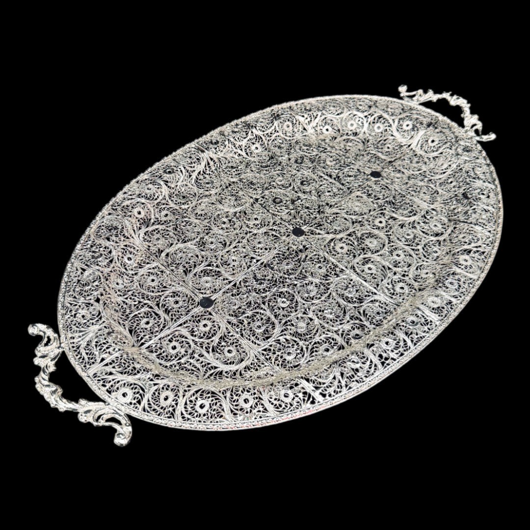 ظروف ملیله کاری سینی بیضی بزرگ