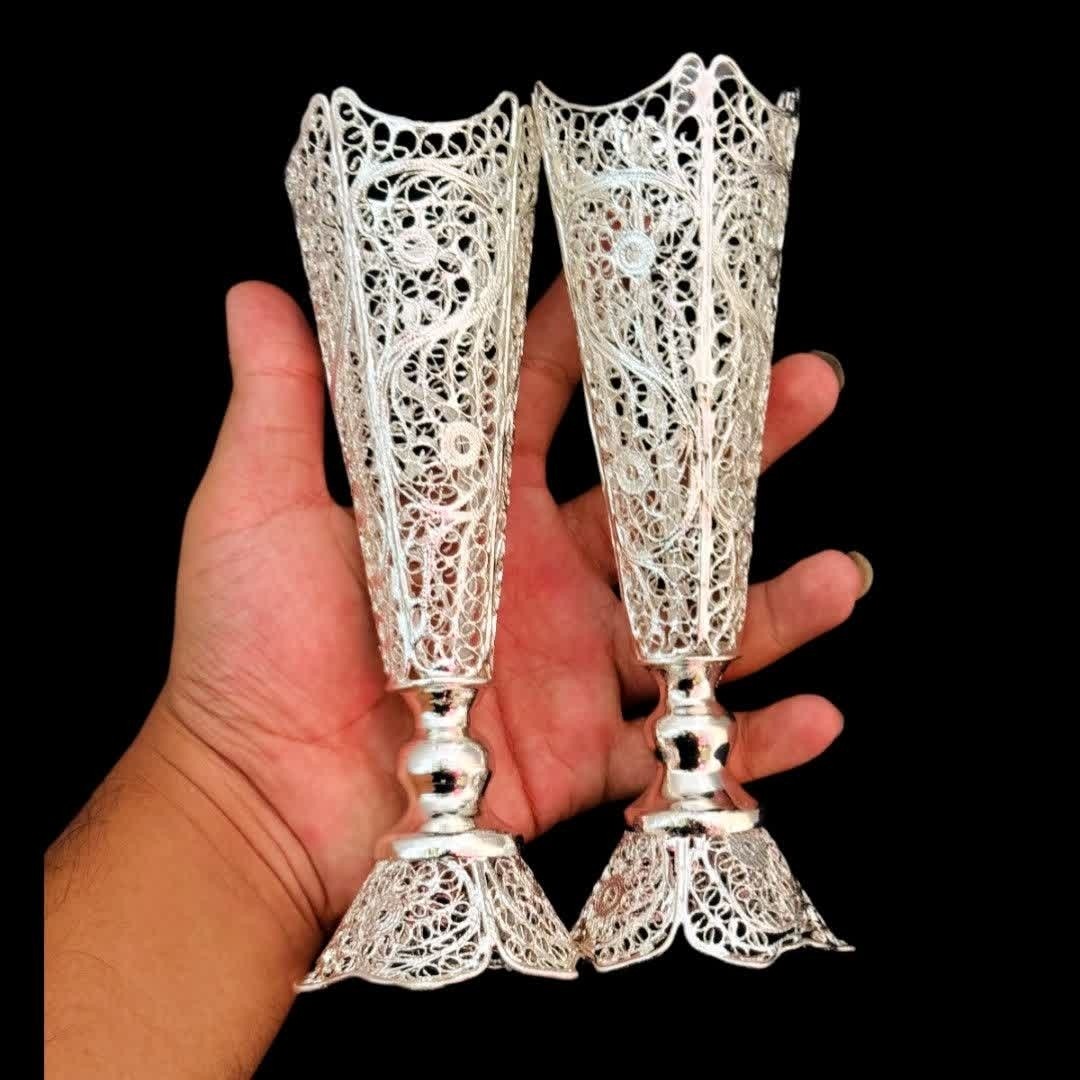 گلدان ملیله کاری با آبکاری نقره پک دو عددی به همراه باکس هدیه (خرید مستقیم و بدون واسطه از تولیدی)