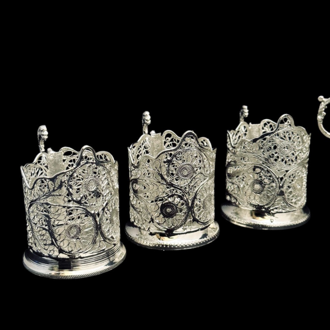 ظروف ملیله کاری ست چای خوری لیوان و قندان