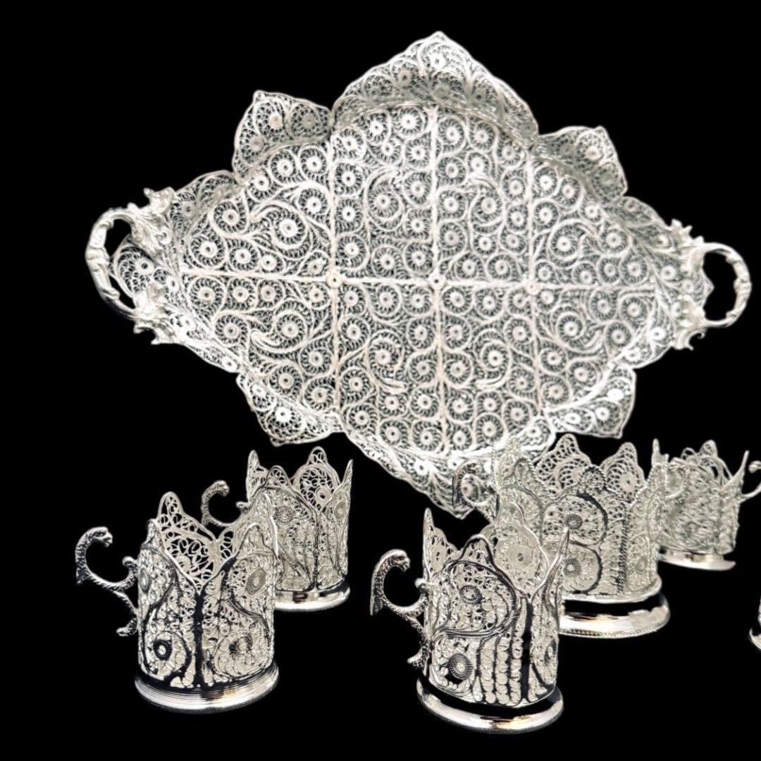 ظروف ملیله کاری ست پذیرایی چای خوری 6