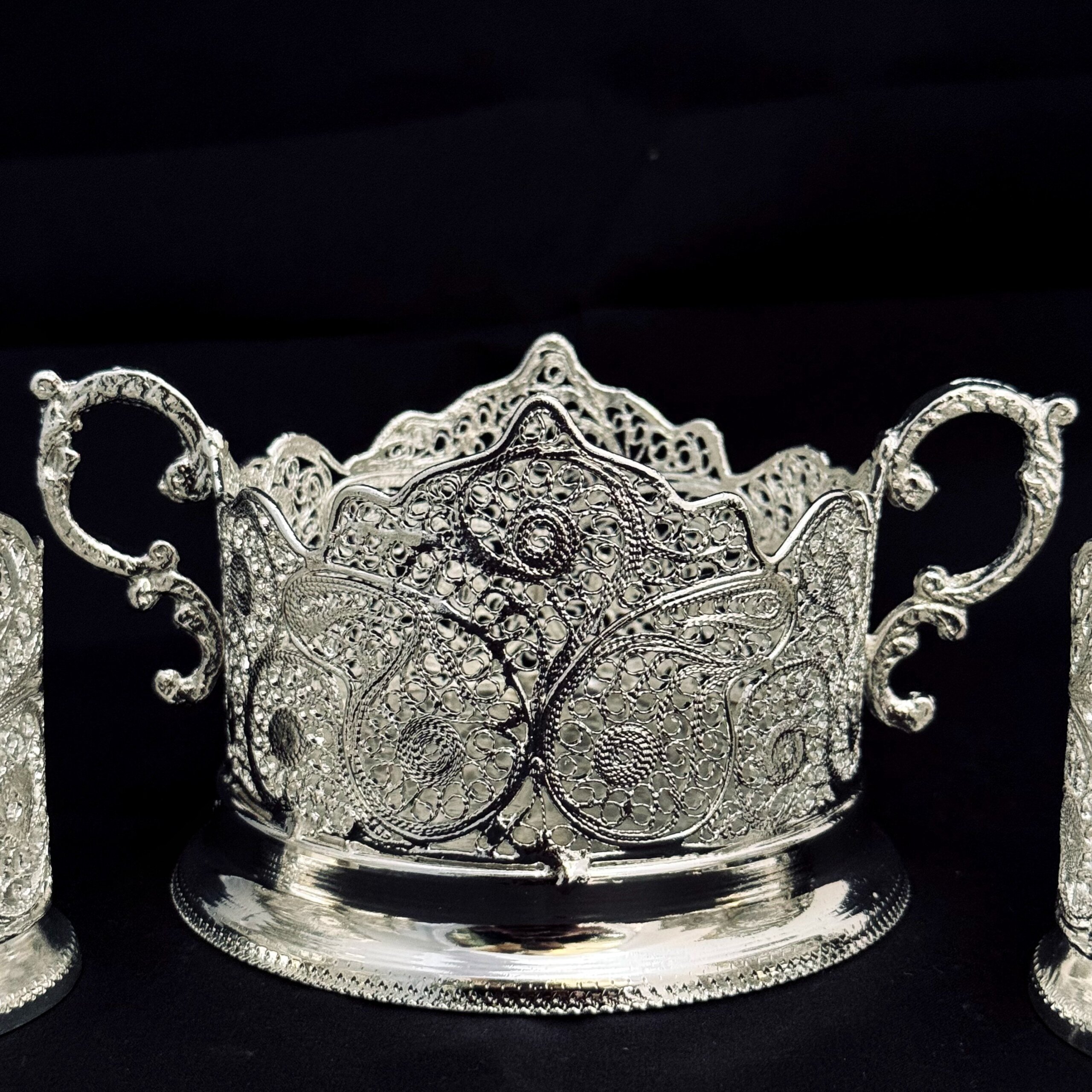 ظروف ملیله کاری ست چای خوری لیوان و قندان