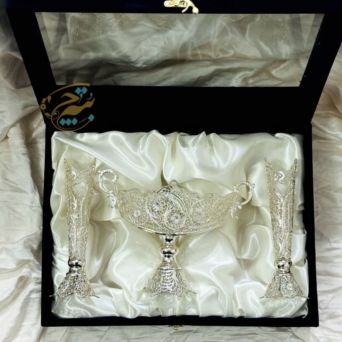 ظروف ملیله کاری کشکول با جعبه مخمل هدیه