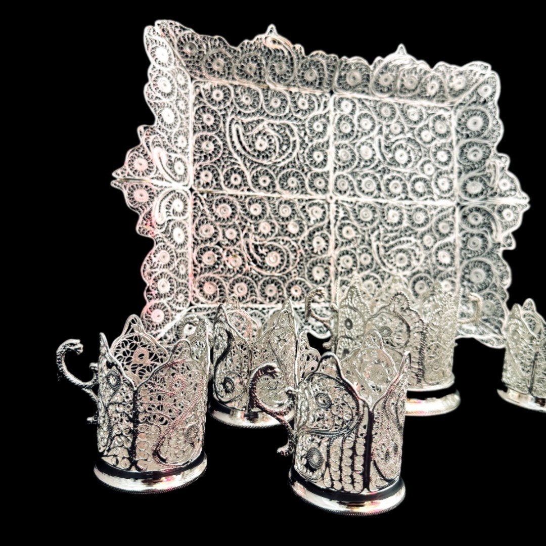 ظروف ملیله کاری ست پذیرایی چای خوری 5