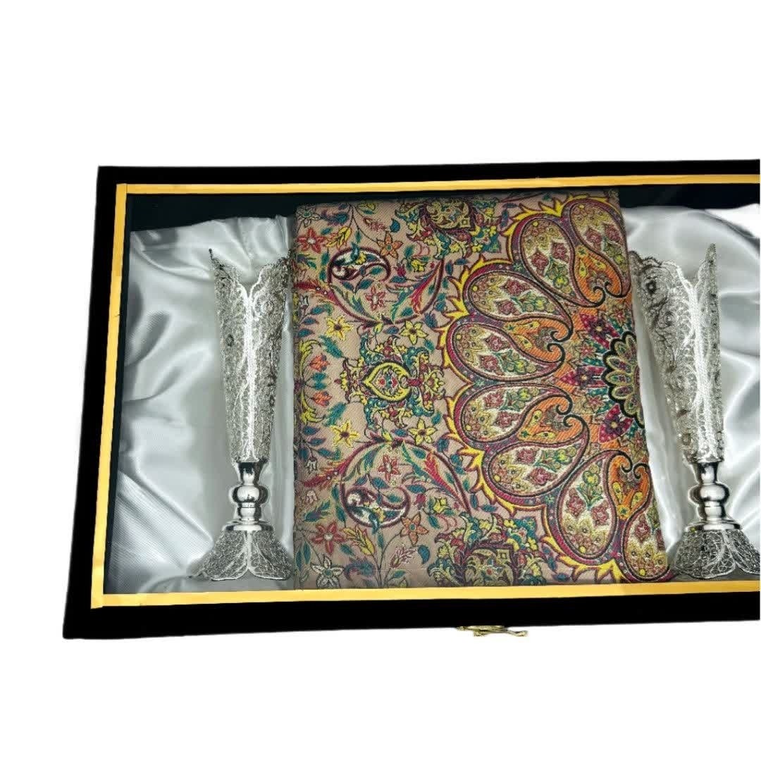پک هدیه صنایع دستی ملیله کاری گلدان مدادی و ترمه