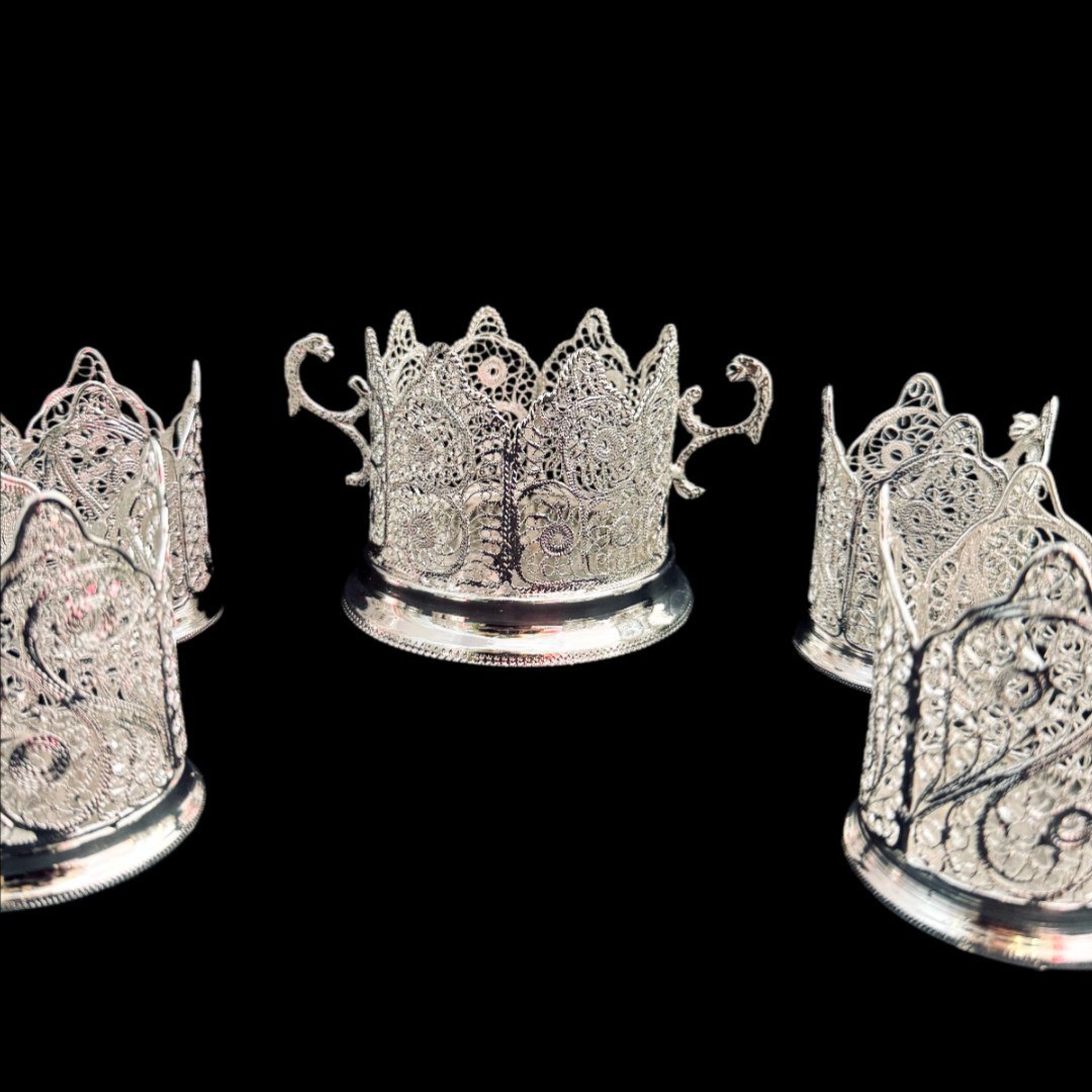 ظروف ملیله کاری ست چای خوری لیوان و قندان شماره 2