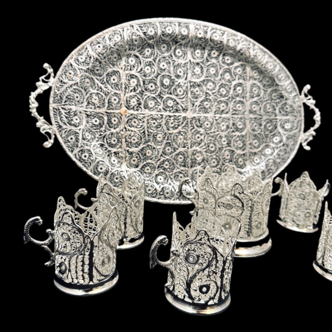 ظروف ملیله کاری ست پذیرایی چای خوری 8