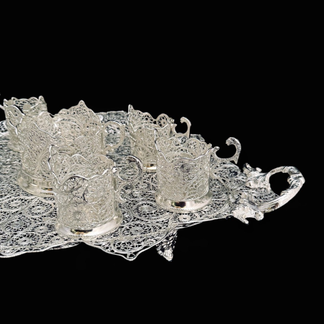 ظروف ملیله کاری ست پذیرایی چای خوری 4