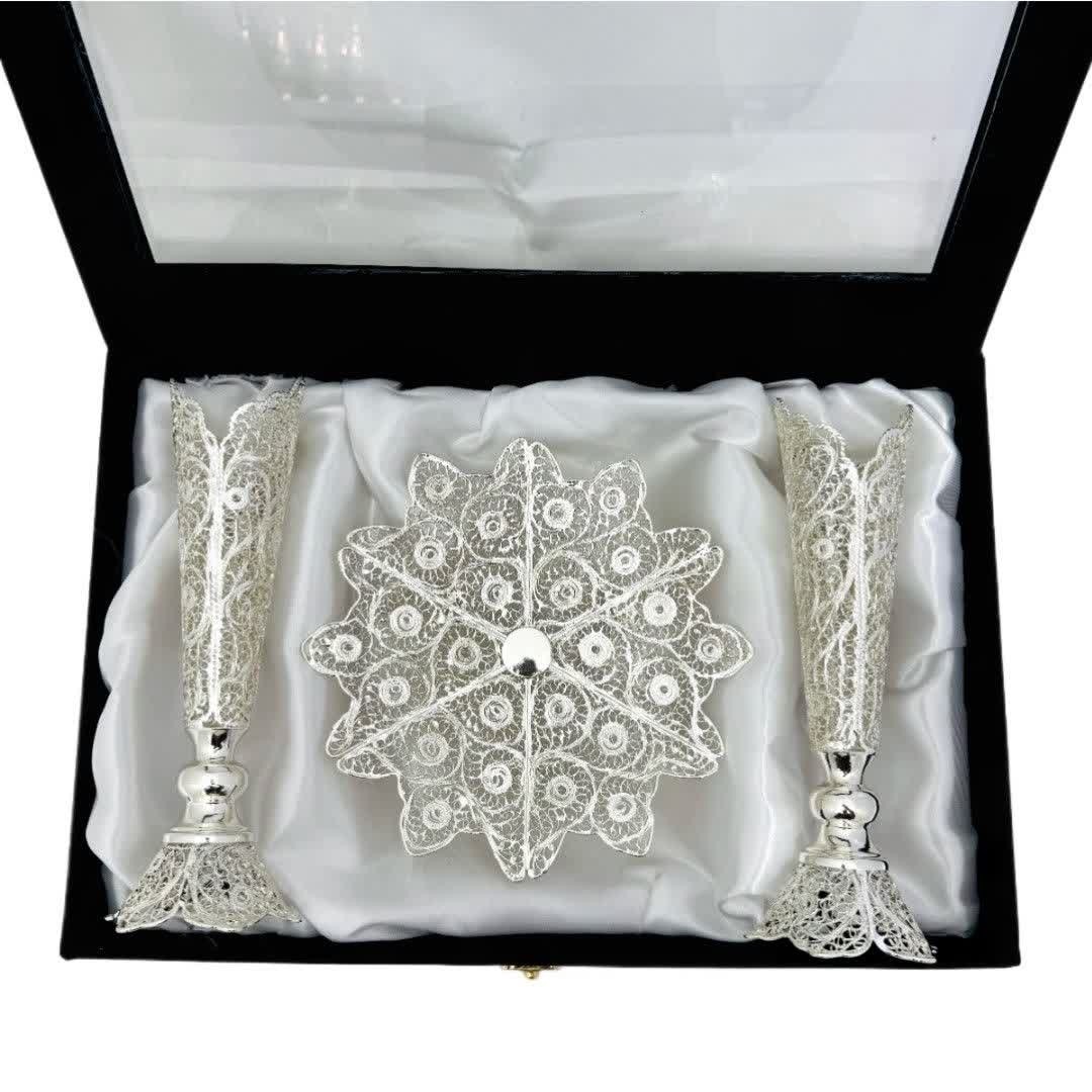 پک هدیه صنایع دستی شیرینی خوری خیاری و گلدان ملیله کاری