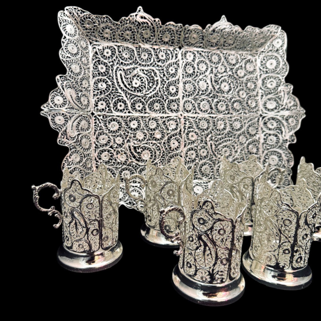 ظروف ملیله کاری ست پذیرایی چای خوری 12