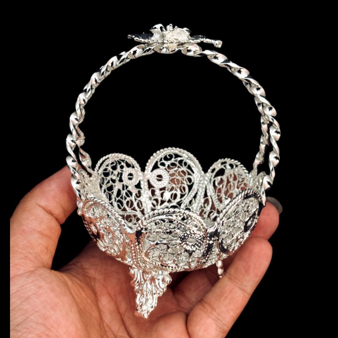 ظروف ملیله کاری کاسه آجیل خوری نقلی لبه گرد زنبیل