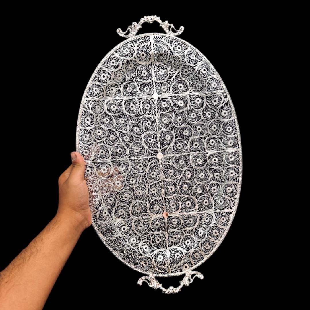 ظروف ملیله کاری سینی بیضی بزرگ