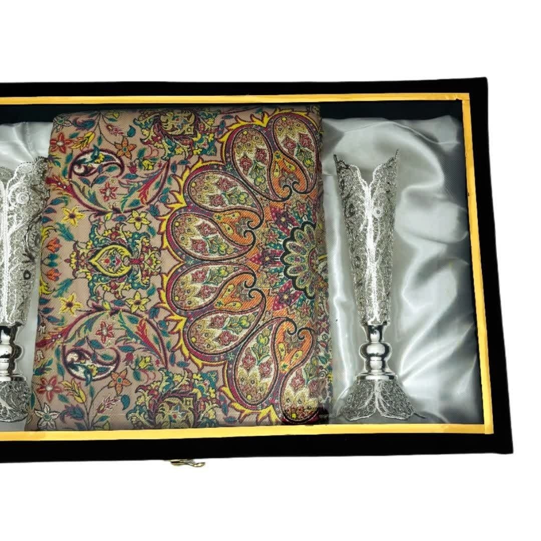 پک هدیه صنایع دستی ملیله کاری گلدان مدادی و ترمه