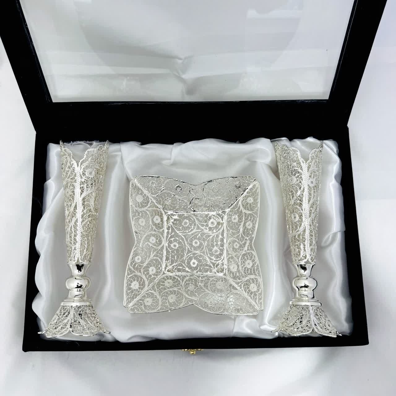 ست هدیه ملیله کاری شیرینی خوری پایه کوتاه و گلدان