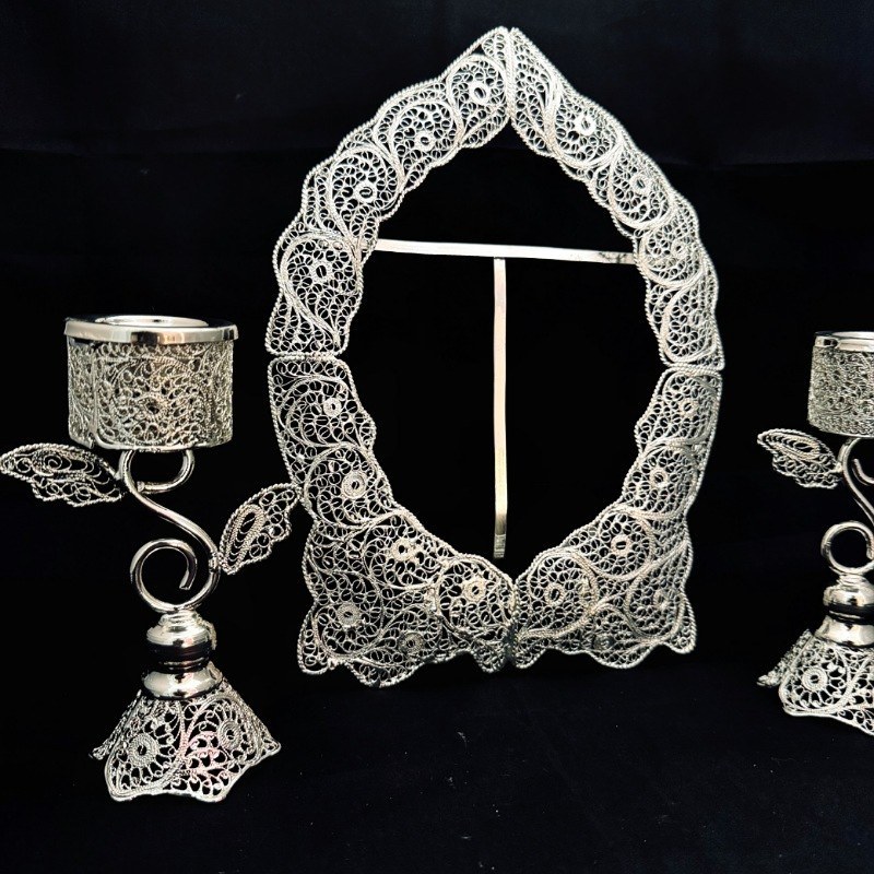 ظروف ملیله کاری قاب آینه و شمعدان طرح اس