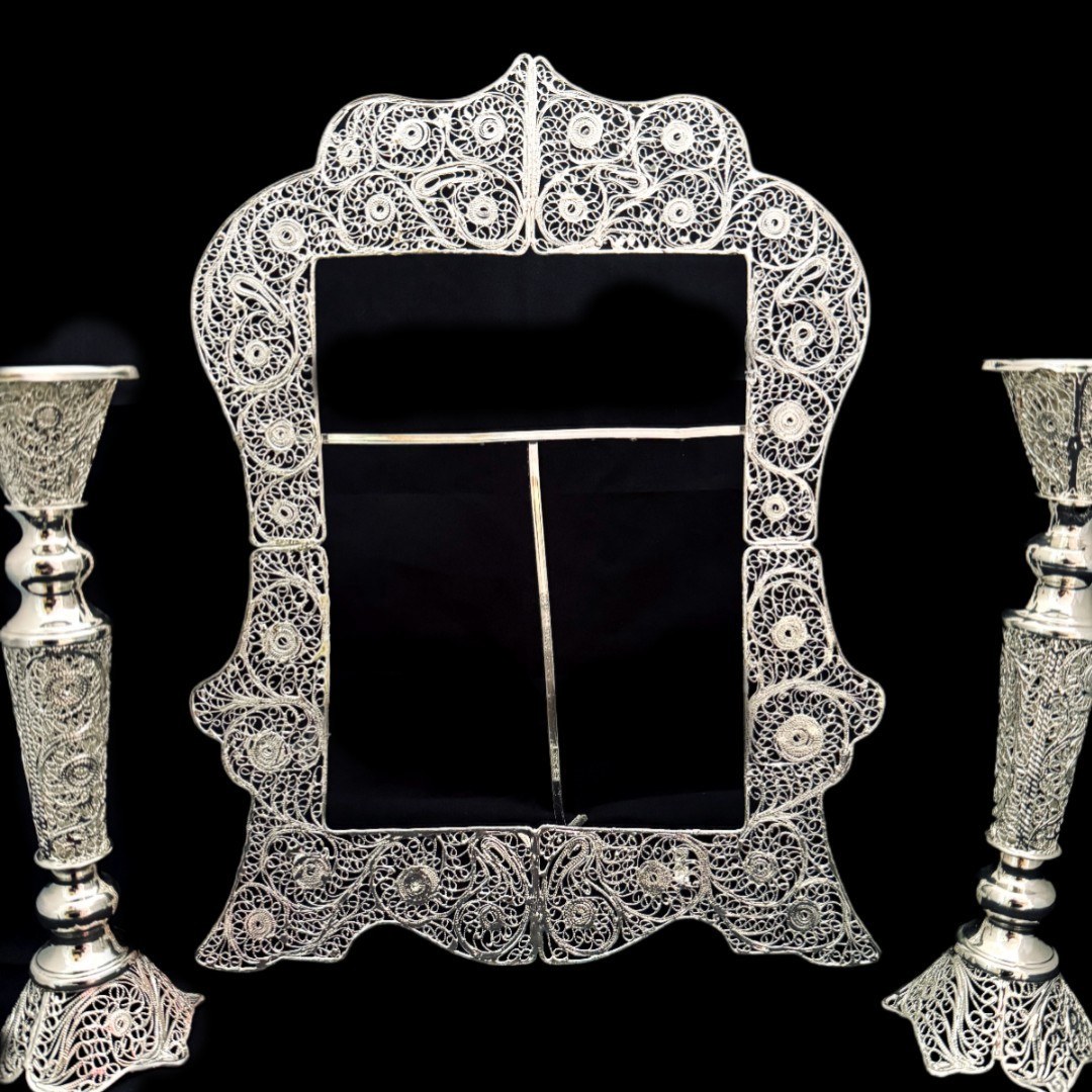 ظروف ملیله کاری قاب مستطیل شماره چهار شمعدان تک سر کوچیک