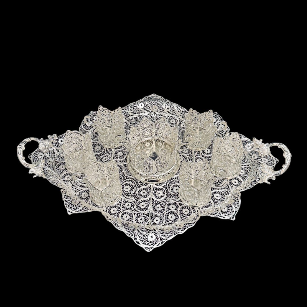 ظروف ملیله کاری ست پذیرایی چای خوری 6